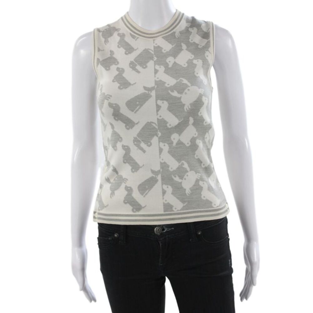 Thom Browne Womens Silk Jersey Tank Beige Animal Print Crewneck Size 40